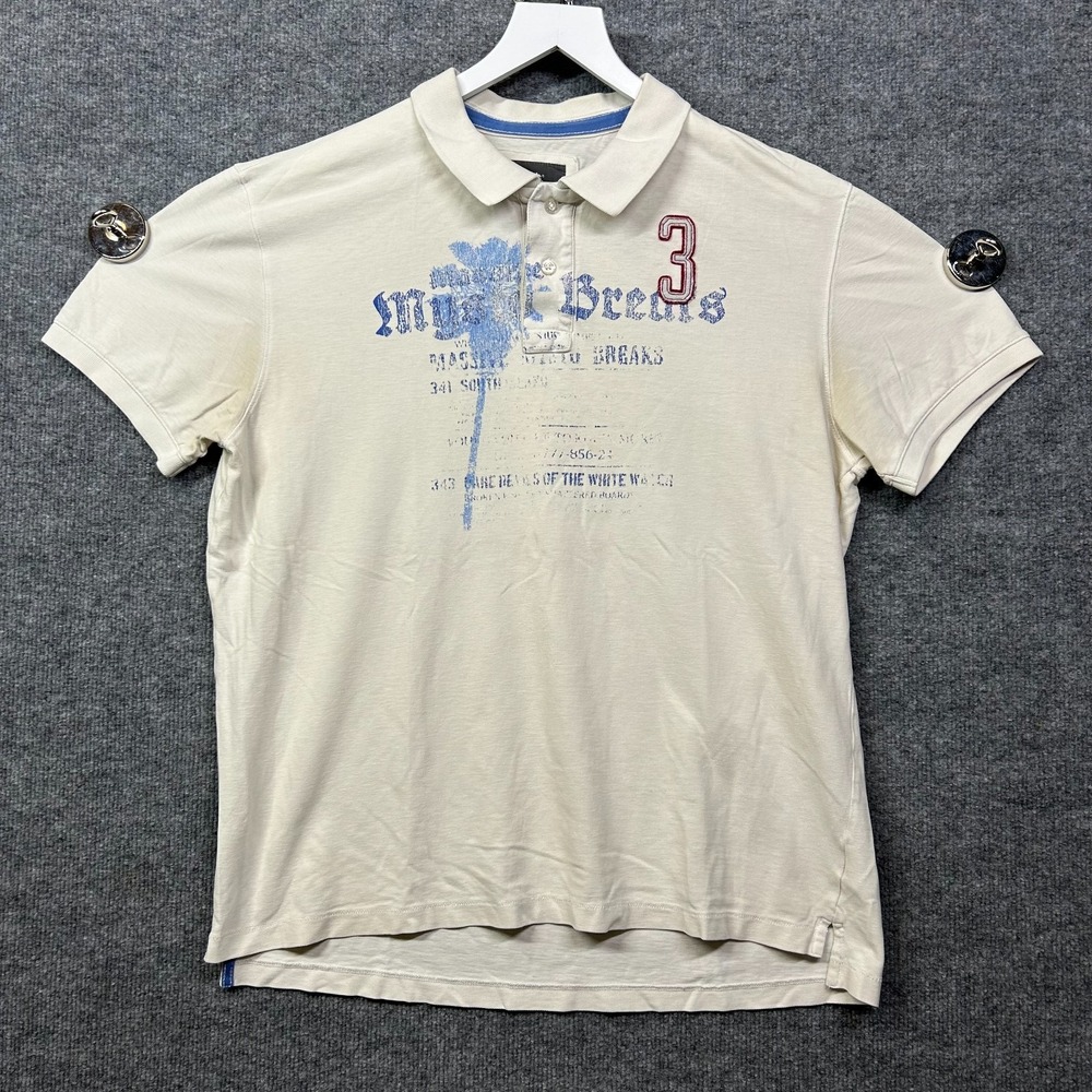 H&M LOGG Polo Shirt Men's Cream Cotton Graphic Short Sleeve Classic Y2K - XL